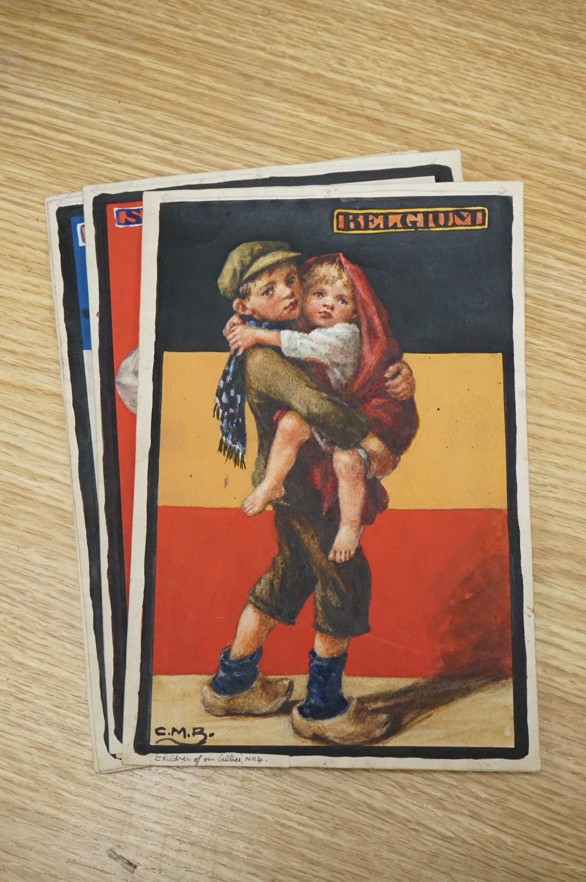 Cicely Mary Barker (1895-1973), a set of eight original watercolours for children's postcard designs, WWI Children of our Allies, to include Great Britain, France and Belgium, each initialled, unframed, 23 x 16cm